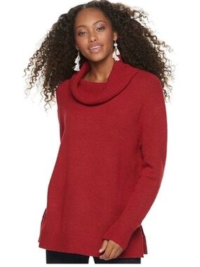 SO Mossy Cowlneck Tunic Knit Sweater
